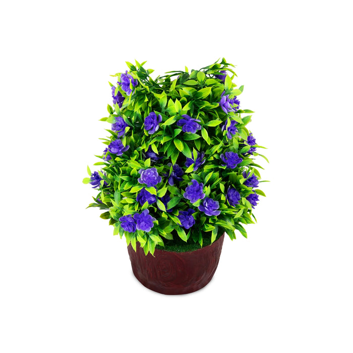 Artificial Bonsai Plant - 9.5 x 6 Inches | Faux Tree/ Purple Flower and Green Leaf Plant for Office Decor