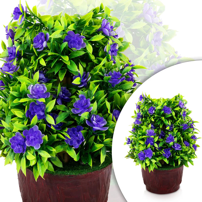 Artificial Bonsai Plant - 9.5 x 6 Inches | Faux Tree/ Purple Flower and Green Leaf Plant for Office Decor