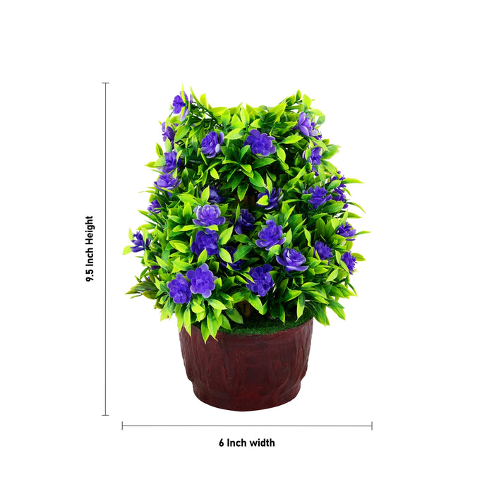 Artificial Bonsai Plant - 9.5 x 6 Inches | Faux Tree/ Purple Flower and Green Leaf Plant for Office Decor