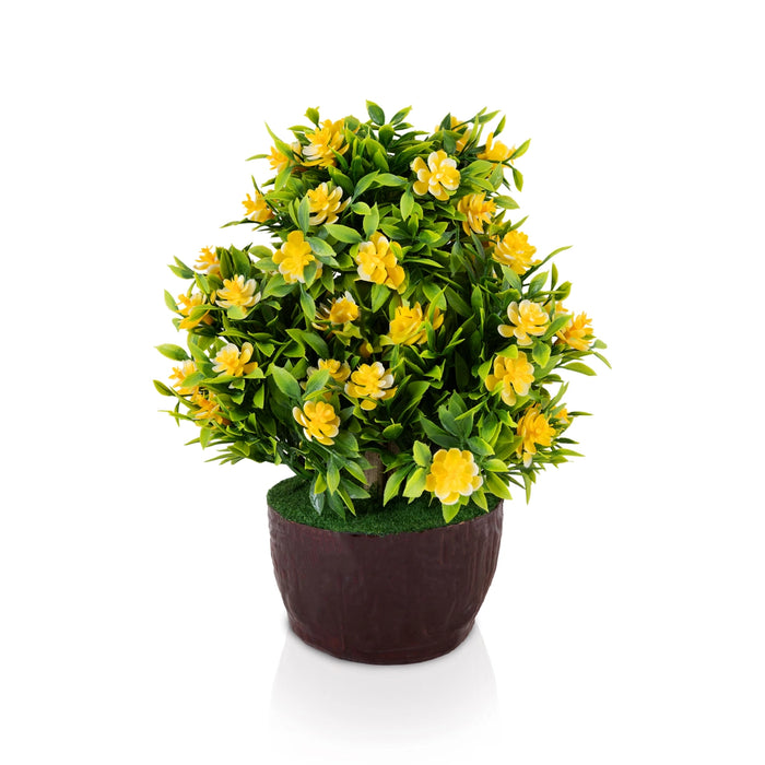 Artificial Bonsai Plant - 10 x 6 Inches | Faux Plant/ Yellow Floral Tree with Pot for Home Decor