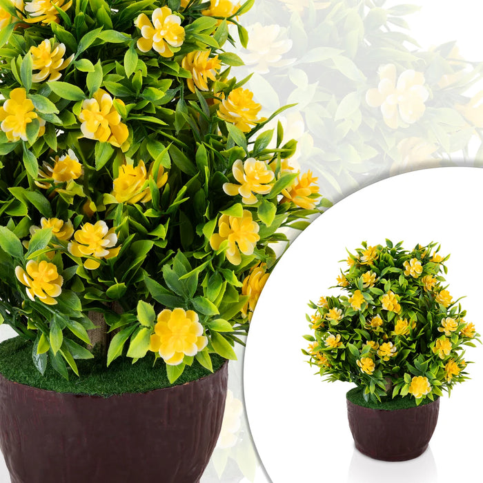 Artificial Bonsai Plant - 10 x 6 Inches | Faux Plant/ Yellow Floral Tree with Pot for Home Decor