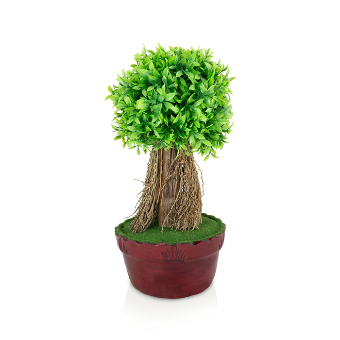 Artificial Bonsai Plant - 14 x 7 Inches | Dense Green Leaf Tree/ Fake Plant With Pot For Office