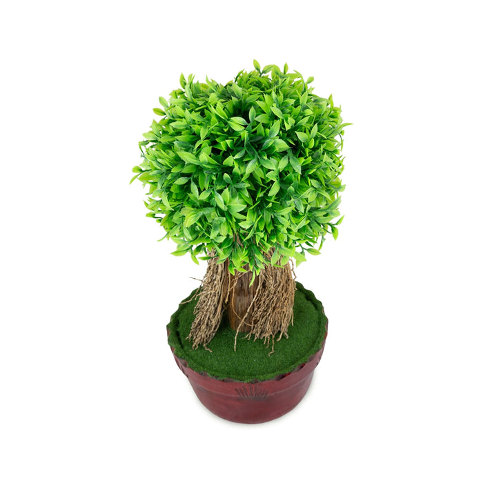 Artificial Bonsai Plant - 14 x 7 Inches | Dense Green Leaf Tree/ Fake Plant With Pot For Office