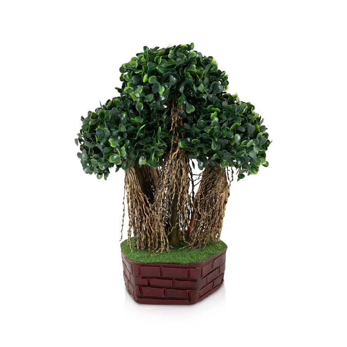Artificial Bonsai Plant - 11.5 x 8 Inches | Indoor Plants/ Lush Green Tree with Round Foliage & Root
