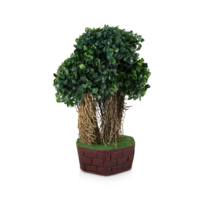 Artificial Bonsai Plant - 11.5 x 8 Inches | Indoor Plants/ Lush Green Tree with Round Foliage & Root