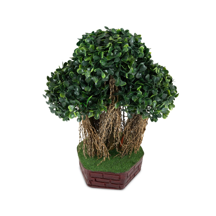 Artificial Bonsai Plant - 11.5 x 8 Inches | Indoor Plants/ Lush Green Tree with Round Foliage & Root