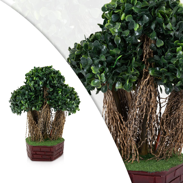 Artificial Bonsai Plant - 11.5 x 8 Inches | Indoor Plants/ Lush Green Tree with Round Foliage & Root