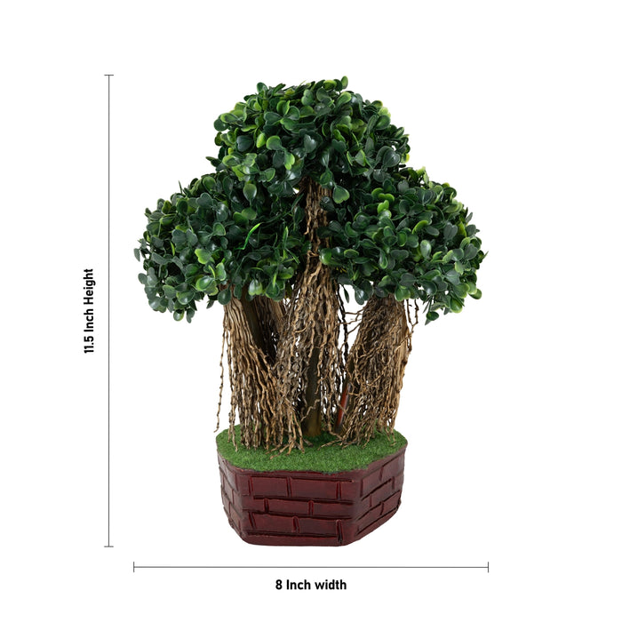 Artificial Bonsai Plant - 11.5 x 8 Inches | Indoor Plants/ Lush Green Tree with Round Foliage & Root