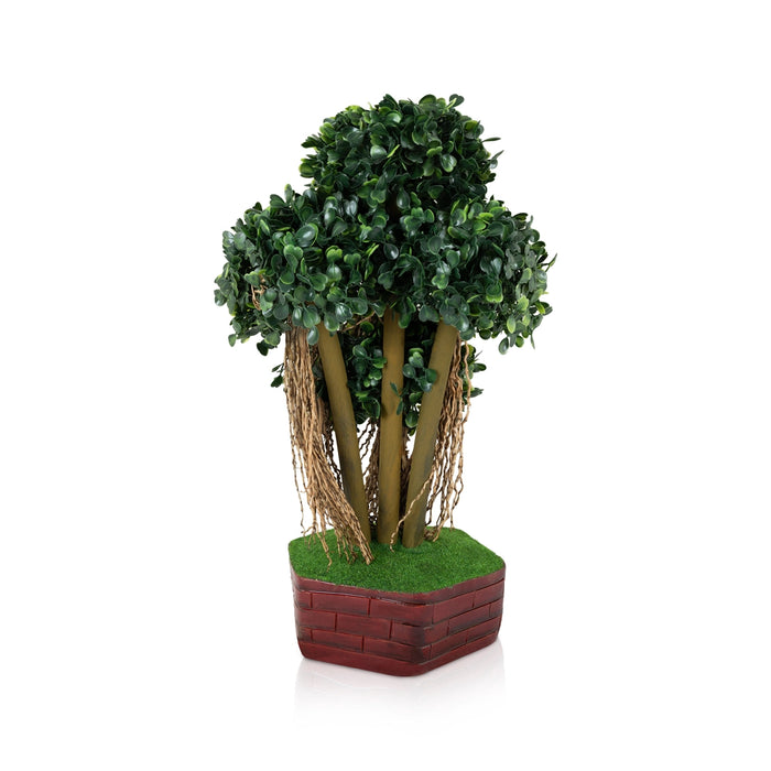 Artificial Bonsai Plant - 14 x 8.5 Inches | Fake Plants/ Boxwood Tree with Lush Green Foliage For Table Top