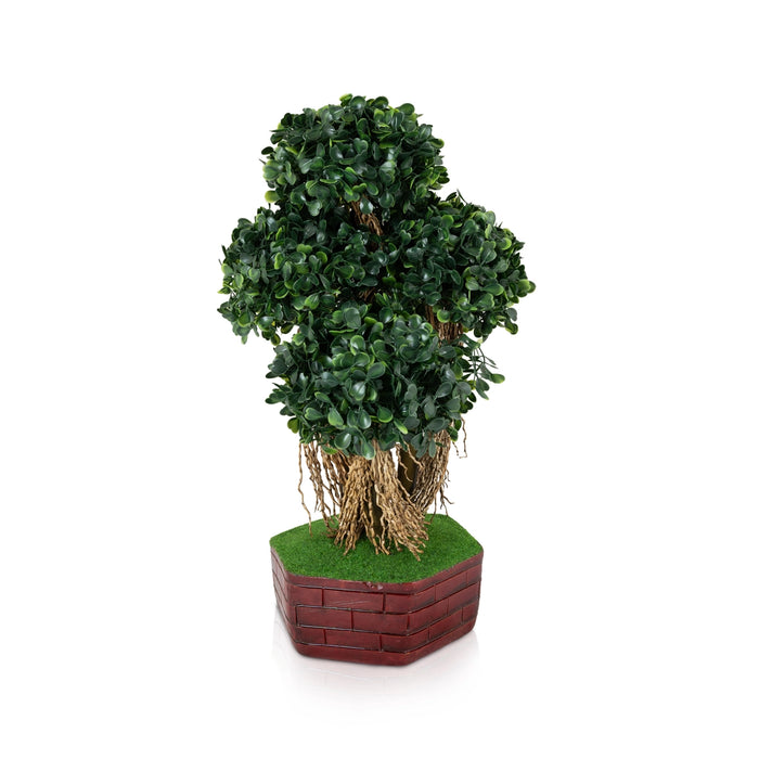 Artificial Bonsai Plant - 14 x 8.5 Inches | Fake Plants/ Boxwood Tree with Lush Green Foliage For Table Top