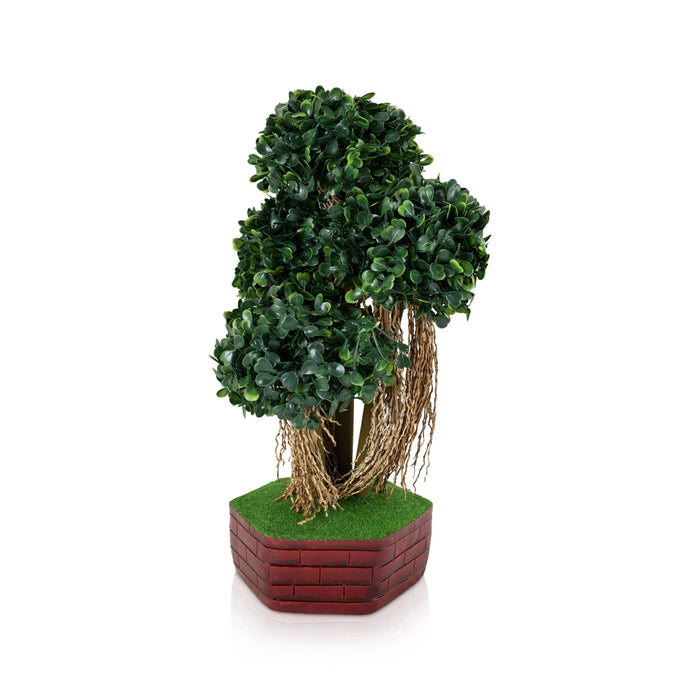 Artificial Bonsai Plant - 14 x 8.5 Inches | Fake Plants/ Boxwood Tree with Lush Green Foliage For Table Top