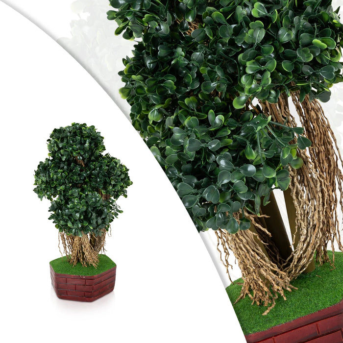 Artificial Bonsai Plant - 14 x 8.5 Inches | Fake Plants/ Boxwood Tree with Lush Green Foliage For Table Top