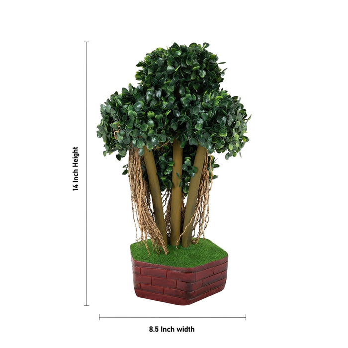 Artificial Bonsai Plant - 14 x 8.5 Inches | Fake Plants/ Boxwood Tree with Lush Green Foliage For Table Top