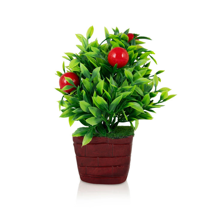 Artificial Bonsai Plant - 6 x 3.5 Inches | Green Leaf with Red Berry Fruits Tree/ Indoor Plant for Office Decor