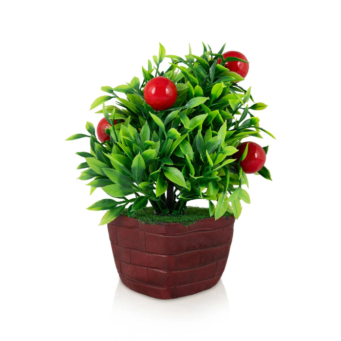 Artificial Bonsai Plant - 6 x 3.5 Inches | Green Leaf with Red Berry Fruits Tree/ Indoor Plant for Office Decor