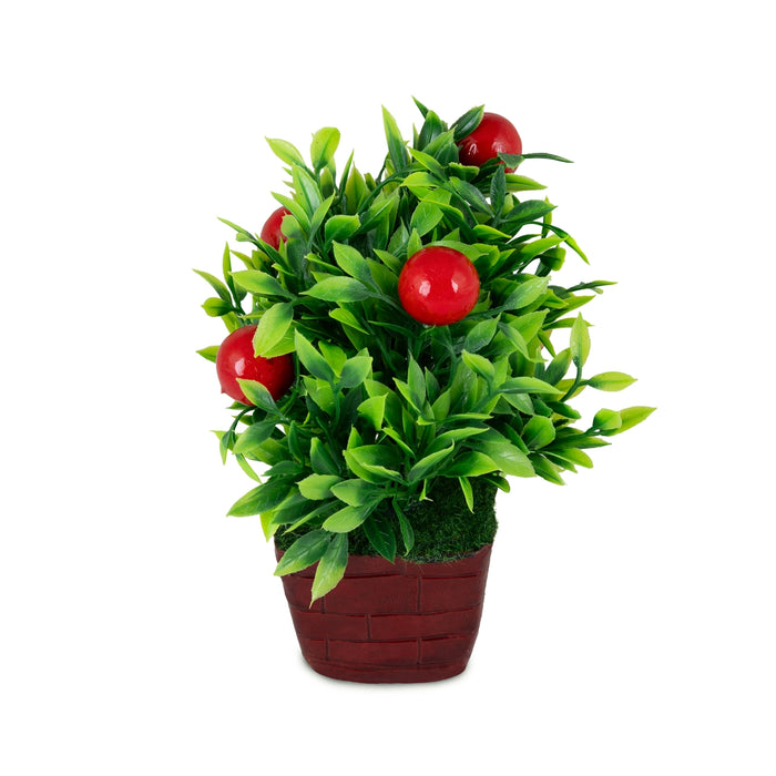 Artificial Bonsai Plant - 6 x 3.5 Inches | Green Leaf with Red Berry Fruits Tree/ Indoor Plant for Office Decor