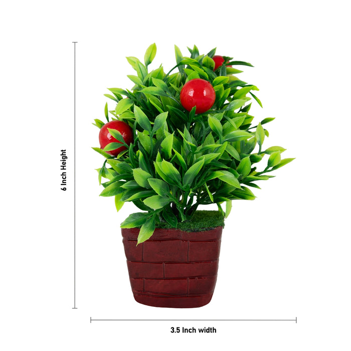Artificial Bonsai Plant - 6 x 3.5 Inches | Green Leaf with Red Berry Fruits Tree/ Indoor Plant for Office Decor