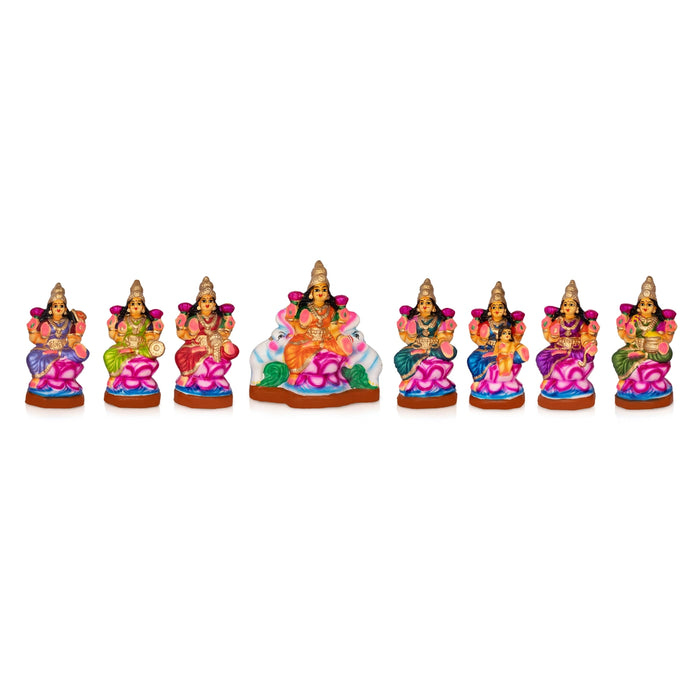 Ashta Lakshmi Clay Golu Bommai Set - 8 x 8 Inches | Giri Golu Doll/ Navaratri Golu Bomma/ Dasara Doll