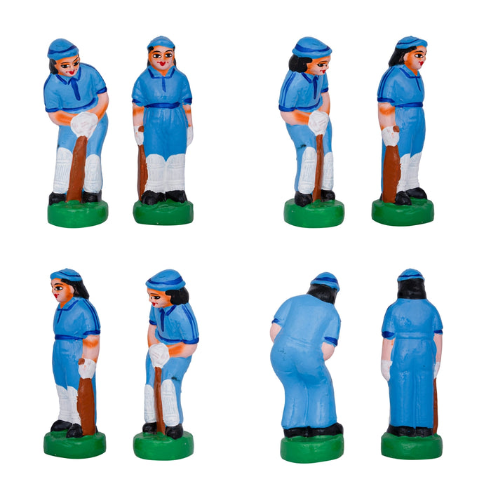 Cricket Clay Golu Bommai Set - 7 x 2.5 Inches | Giri Golu Doll/ Navaratri Golu Bomma/ Gombe/ Bommai