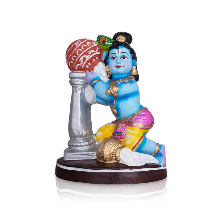 Krishna Statue With Pillar Pot Clay Golu Bommai - 11 x 8 Inches | Giri Golu Doll/ Navaratri Golu Bomma/ Gombe