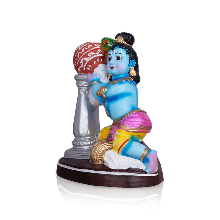 Krishna Statue With Pillar Pot Clay Golu Bommai - 11 x 8 Inches | Giri Golu Doll/ Navaratri Golu Bomma/ Gombe