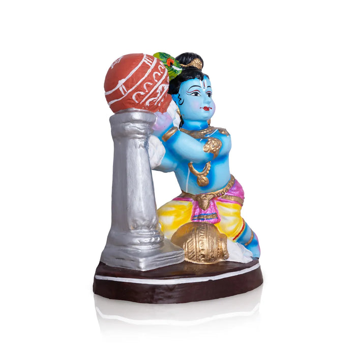 Krishna Statue With Pillar Pot Clay Golu Bommai - 11 x 8 Inches | Giri Golu Doll/ Navaratri Golu Bomma/ Gombe