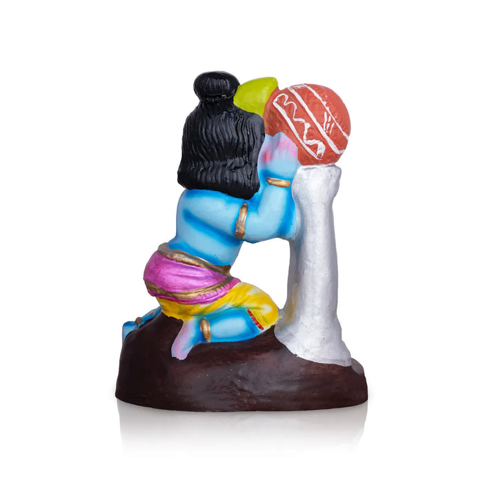 Krishna Statue With Pillar Pot Clay Golu Bommai - 11 x 8 Inches | Giri Golu Doll/ Navaratri Golu Bomma/ Gombe