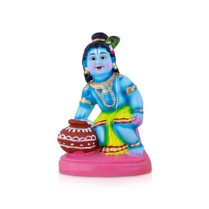 Butter Turban Krishna Clay Golu Bommai - 9.5 x 6.5 Inches | Giri Golu Doll/ Navaratri Golu Bomma/ Gombe/ Bommai