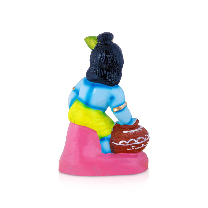 Butter Turban Krishna Clay Golu Bommai - 9.5 x 6.5 Inches | Giri Golu Doll/ Navaratri Golu Bomma/ Gombe/ Bommai