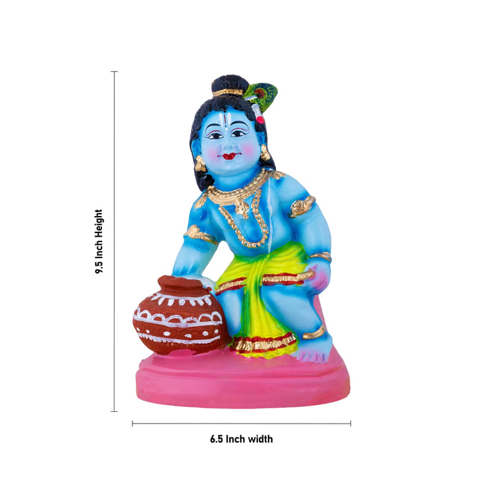 Butter Turban Krishna Clay Golu Bommai - 9.5 x 6.5 Inches | Giri Golu Doll/ Navaratri Golu Bomma/ Gombe/ Bommai