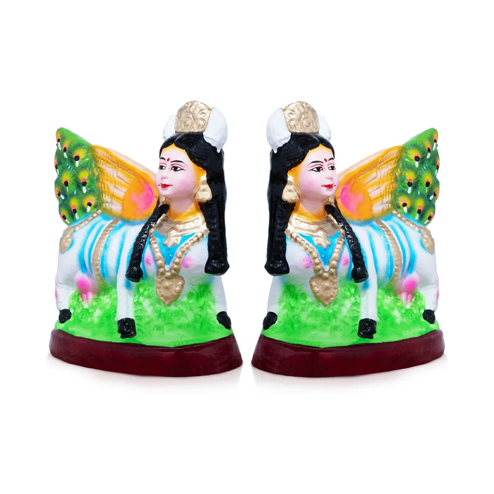 Kamadhenu Clay Golu Bommai Pair - 8 x 7 Inches | Giri Golu Doll/ Navaratri Golu Bomma/Gombe/Bommai