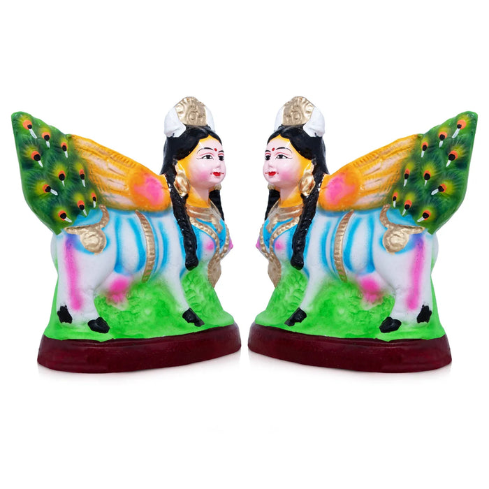 Kamadhenu Clay Golu Bommai Pair - 8 x 7 Inches | Giri Golu Doll/ Navaratri Golu Bomma/Gombe/Bommai