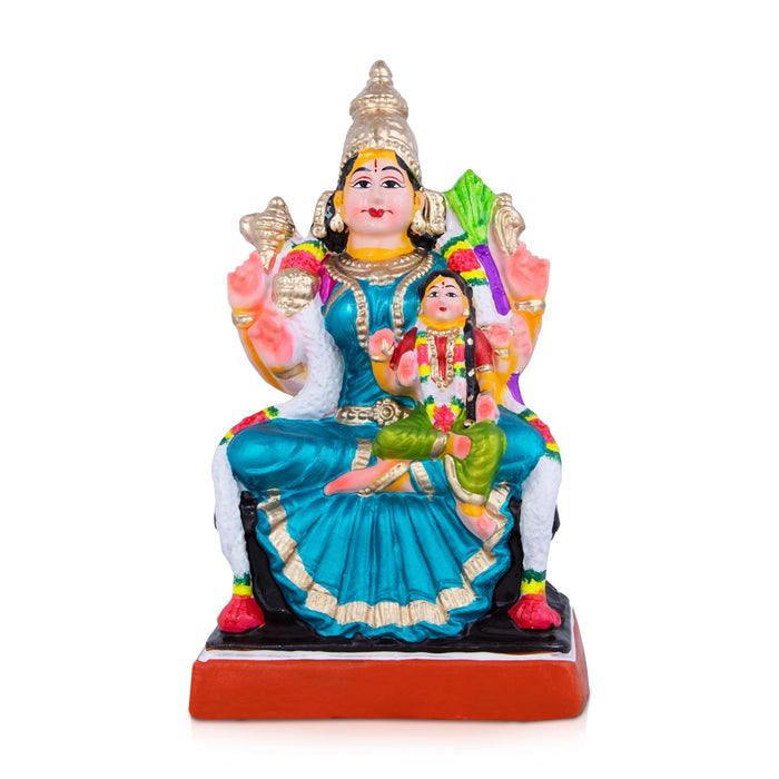 Balambigai Sitting On Thiripurasundari Clay Golu Bommai - 12 X 7 Inches | Navaratri Golu Gombe/ Giri Golu Doll