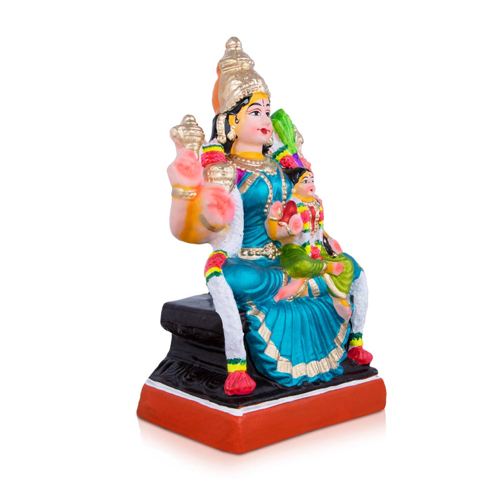 Balambigai Sitting On Thiripurasundari Clay Golu Bommai - 12 X 7 Inches | Navaratri Golu Gombe/ Giri Golu Doll