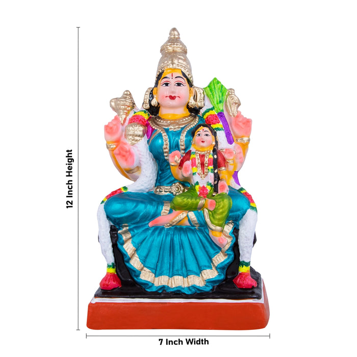 Balambigai Sitting On Thiripurasundari Clay Golu Bommai - 12 X 7 Inches | Navaratri Golu Gombe/ Giri Golu Doll