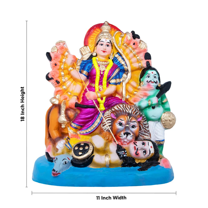 Mahishasuramardini Clay Golu Bommai - 18 x 11 Inches | Giri Golu Doll/ Navaratri Golu Bomma/Gombe/Bommai