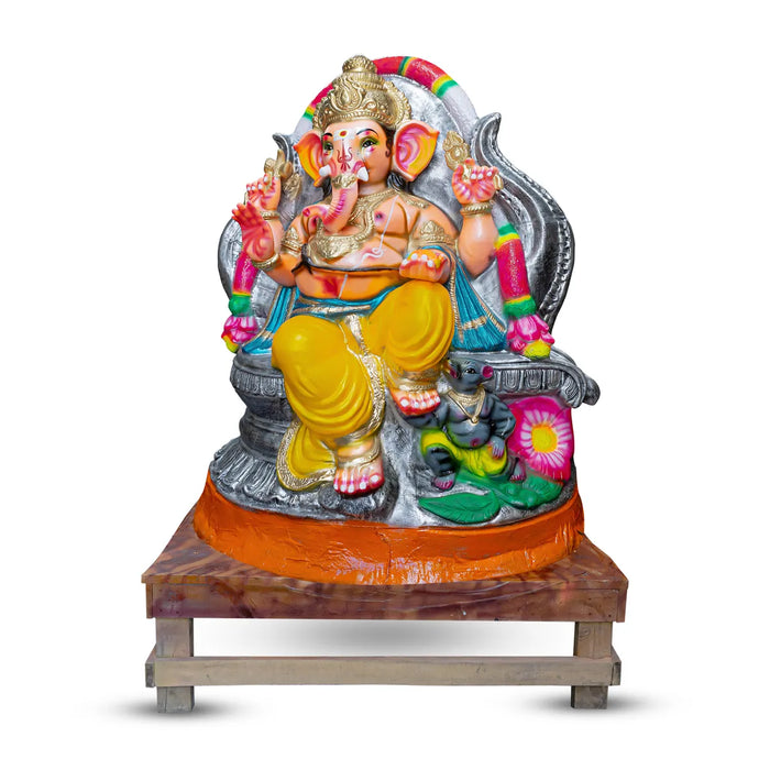 Ganesh Murti - 5.3 x 4.5 Feet | Clay Vinayaka Idol Sitting On Base/ Right Trunk Ganpati for Ganesh Chaturthi