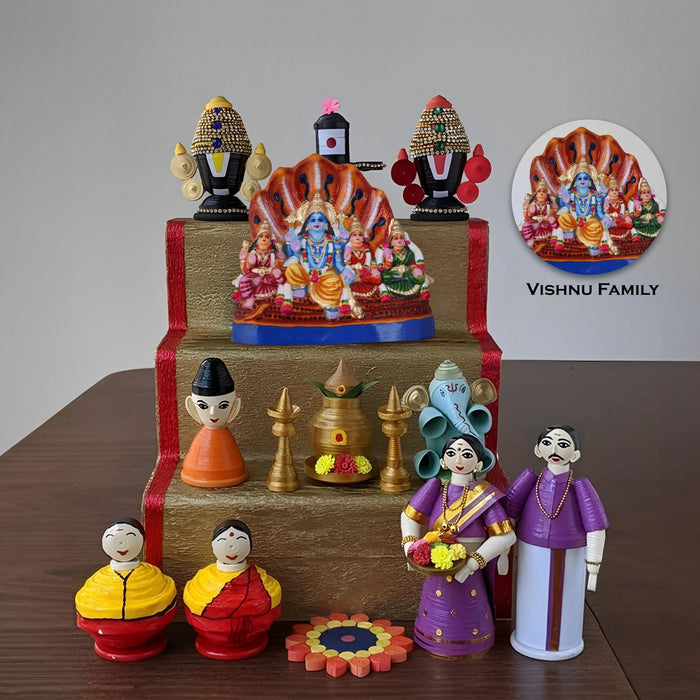 Vishnu Family Paper Mache Golu Bommai - 15 x 17 Inches | Giri Golu Doll/ Navaratri Golu Bomma/ Bommai/ Gombe