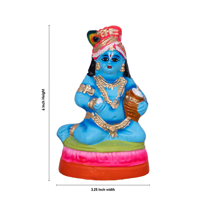 Butter Krishna Paper Mache Golu Bommai - 6 x 3.25 Inches | Giri Golu Bommai/ Navaratri Dasara Doll/ Bomma