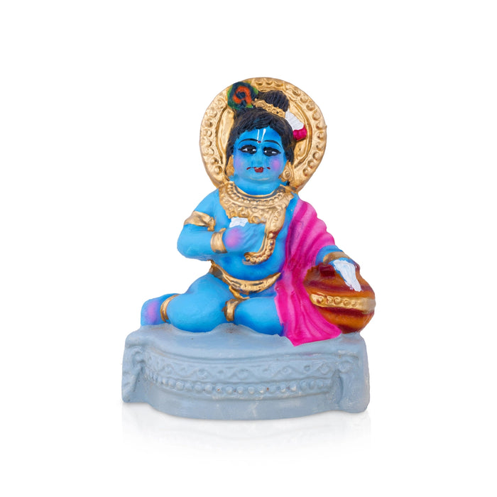 Butter Krishna Clay Golu Bommai - 6.5 x 5 Inches | Giri Golu Gombe/ Navaratri Kolu Doll/ Dasara Bommai