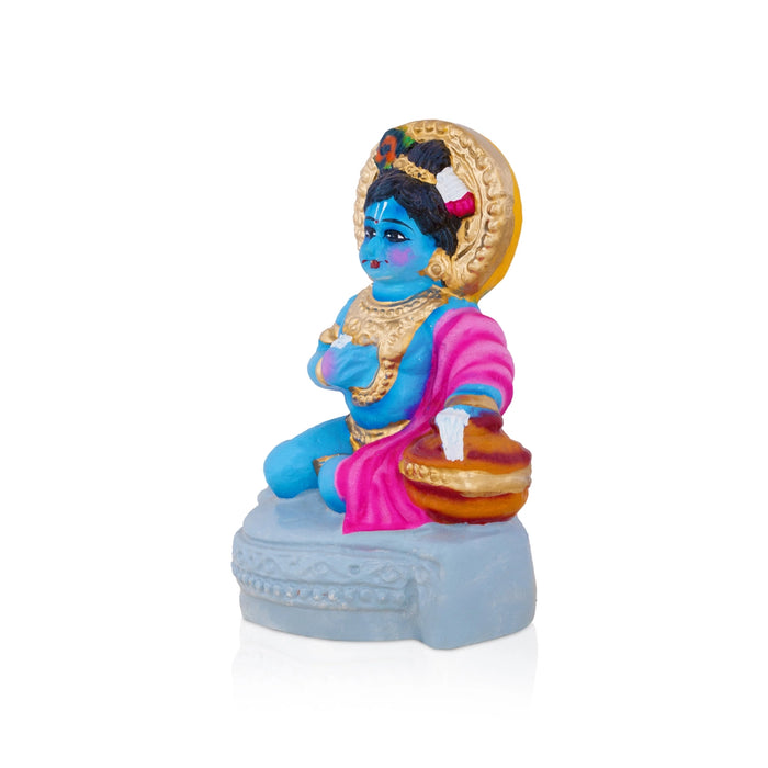 Butter Krishna Clay Golu Bommai - 6.5 x 5 Inches | Giri Golu Gombe/ Navaratri Kolu Doll/ Dasara Bommai
