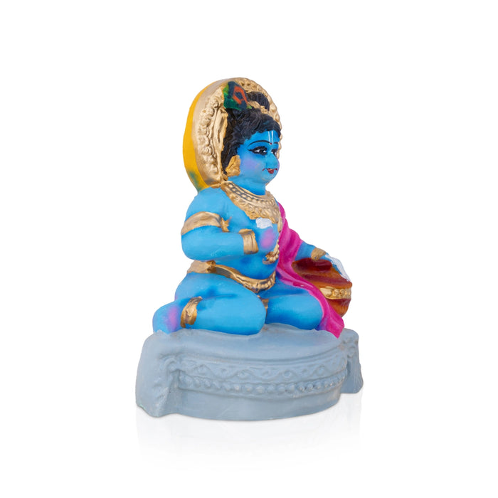 Butter Krishna Clay Golu Bommai - 6.5 x 5 Inches | Giri Golu Gombe/ Navaratri Kolu Doll/ Dasara Bommai