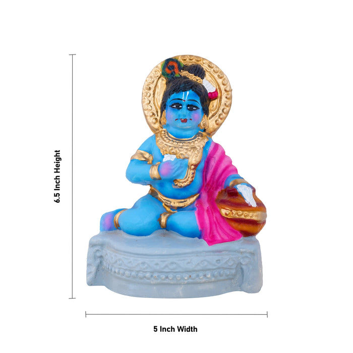 Butter Krishna Clay Golu Bommai - 6.5 x 5 Inches | Giri Golu Gombe/ Navaratri Kolu Doll/ Dasara Bommai