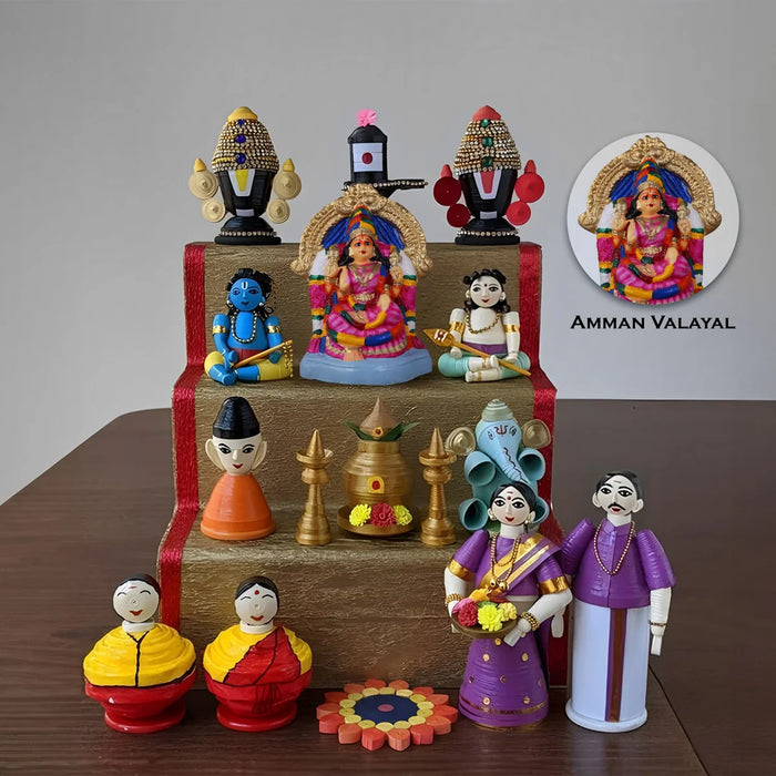 Amman Valayal Clay Golu Bommai - 9 x 7 Inch | Giri Golu Doll/ Navaratri Golu Bomma/Gombe/Bommai