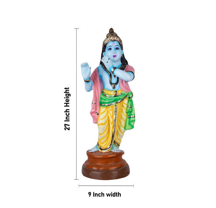 Flute Krishna Paper Mache Golu Bommai - 27 x 9 Inches | Giri Golu Doll/ Navaratri Kolu Bomma/ Dasara Doll/ Gombe