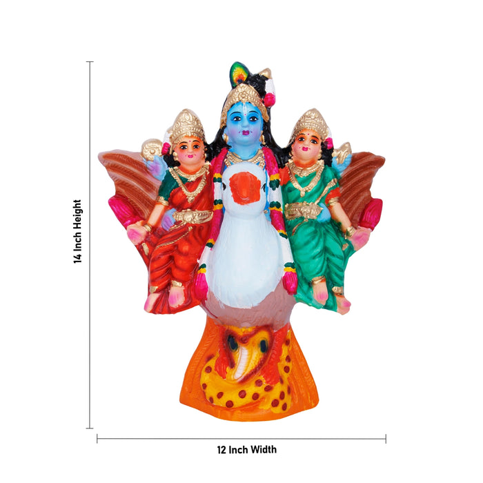 Krishna Murti Garuda Sevai Paper Mache Golu Bommai - 14 X 12 Inches | Navaratri Golu Gombe/ Giri Golu Doll