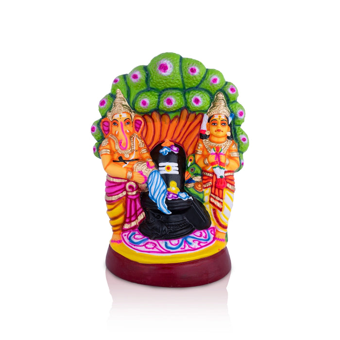 Ganesha And Murugan Doing Shivling Pooja Paper Mache Golu Bommai- 16X12 Inches | Giri Golu Doll/Navaratri Gombe