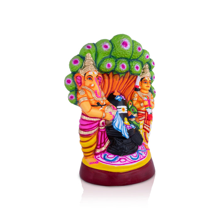 Ganesha And Murugan Doing Shivling Pooja Paper Mache Golu Bommai- 16X12 Inches | Giri Golu Doll/Navaratri Gombe