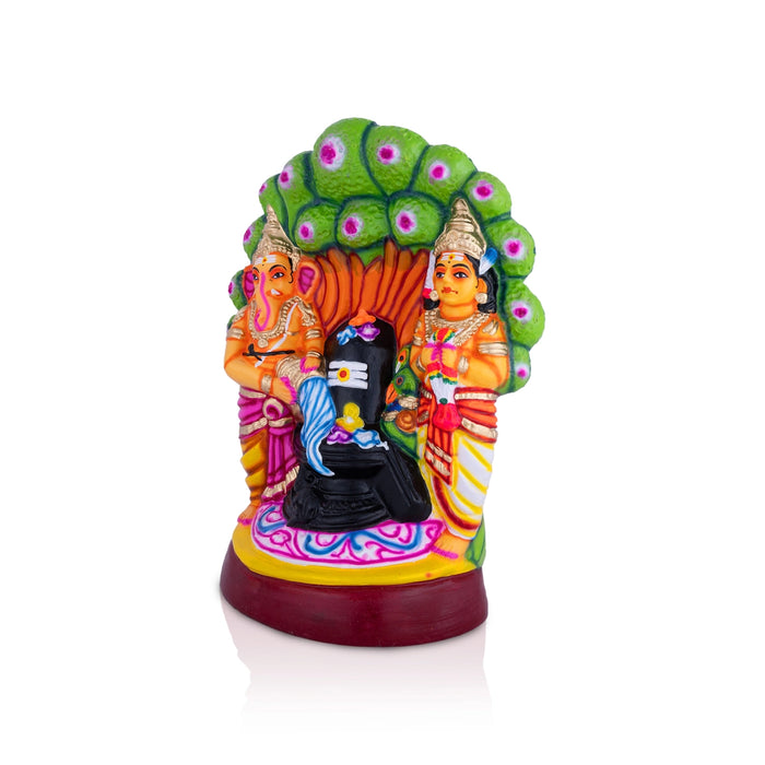 Ganesha And Murugan Doing Shivling Pooja Paper Mache Golu Bommai- 16X12 Inches | Giri Golu Doll/Navaratri Gombe