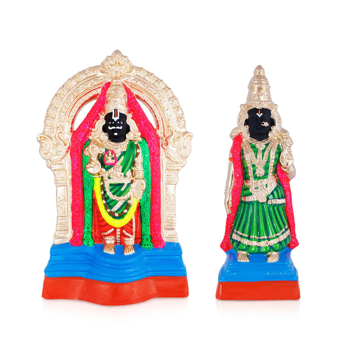 Parthasarathi Perumal Thayar Paper Mache Golu Bommai Pair - 18 X 12 Inches | Giri Golu Doll/ Navaratri Gombe